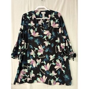 Catherines Calla Lily Blouse Top Plus Size 2X (22/24W)‎ Black Floral Dark Fairy